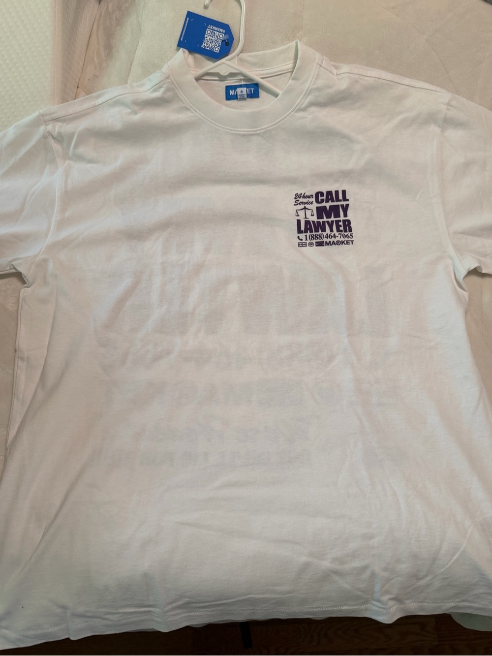 MArket White Short-Sleeve Tee with Navy 'Call My Lawyer' Chest Print xxl